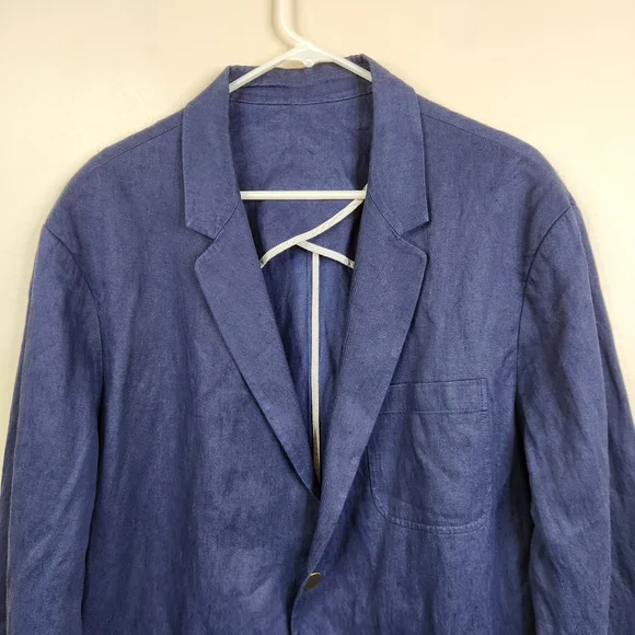 Vince Mens Linen Cotton Blend Navy Blue Double Button Single Vent Blazer XXL - Picture 2 of 9